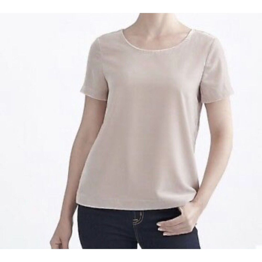J CREW Womens Beige Velvet Top EUC Lined Blouse Short Sleeve Holiday Small S